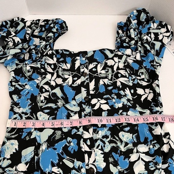 Ophelia Roe Floral Button Front Puff Short Sleeves Midi Dress Size L - Picture 14 of 16